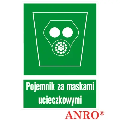 Znak ewakuacyjny "Pojemnik za maskami ucieczkowymi 150x205 , 200x300 ZZ-19E ANRO
